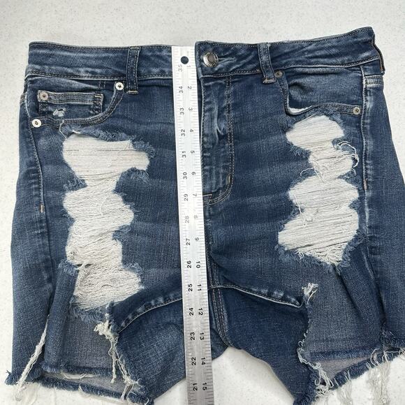 American Eagle Shorts Women 14 Hi Rise Shortie Next Level Blue Jean Denim Grunge - Picture 4 of 10